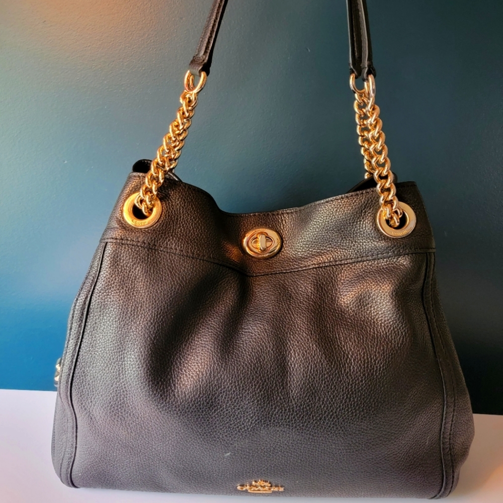 Coach Edie Turnlock Shoulder Bag in Black